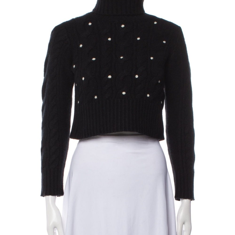 Black Turtleneck Sweater with Pearl Like Stitching